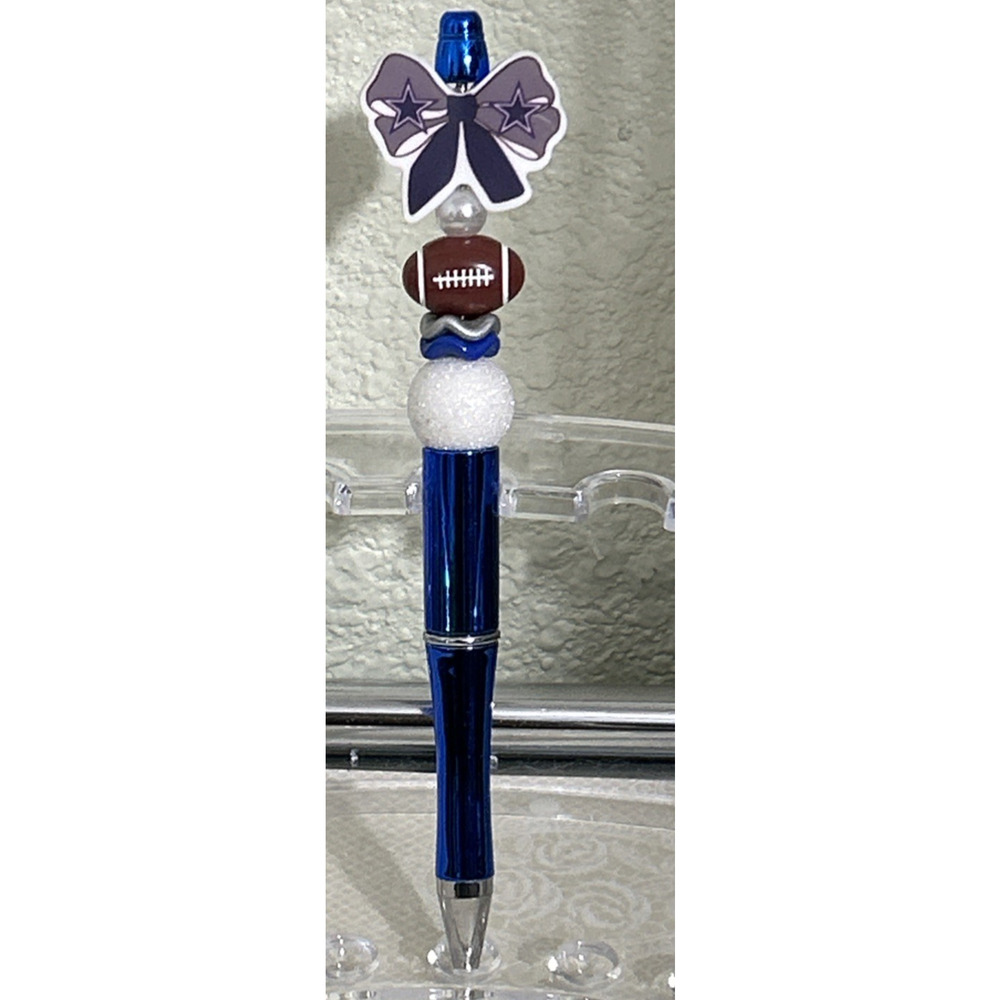 Dallas Cowboys Football Custom Beaded Pen Metallic Blue Gift Handmade Unique
